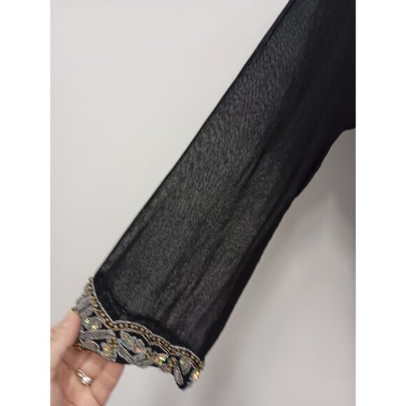 VTG Y2K Rampage Blouse Top Womens Medium Black Sheer Beaded Whimsygoth Holiday - Picture 6 of 12